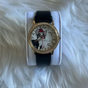 Betsey Johnson Christmas Boston Terrier Bulldog with a Hat, BJ00052-05, watch bl